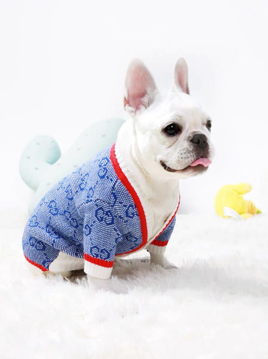 monogram dog sweater in blue