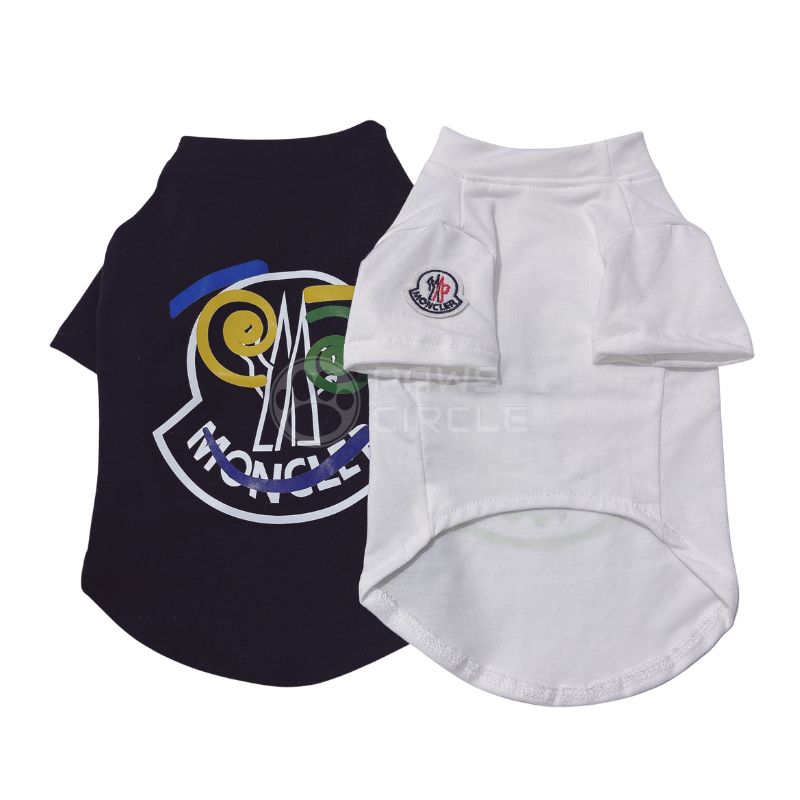 moncler Black and white pet shirts with brand logos on a white background