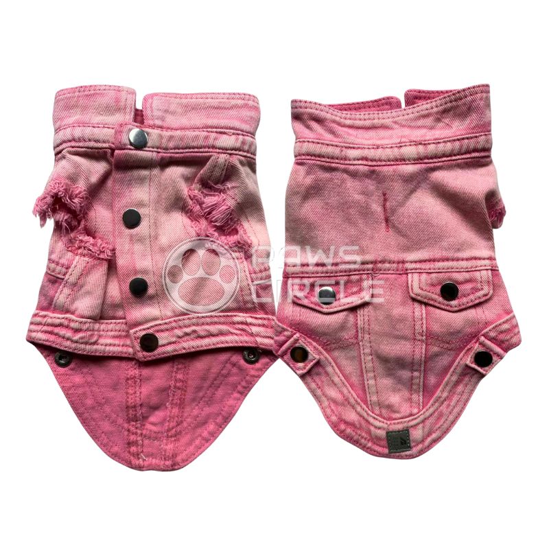 washed denim jacket for dog in pink