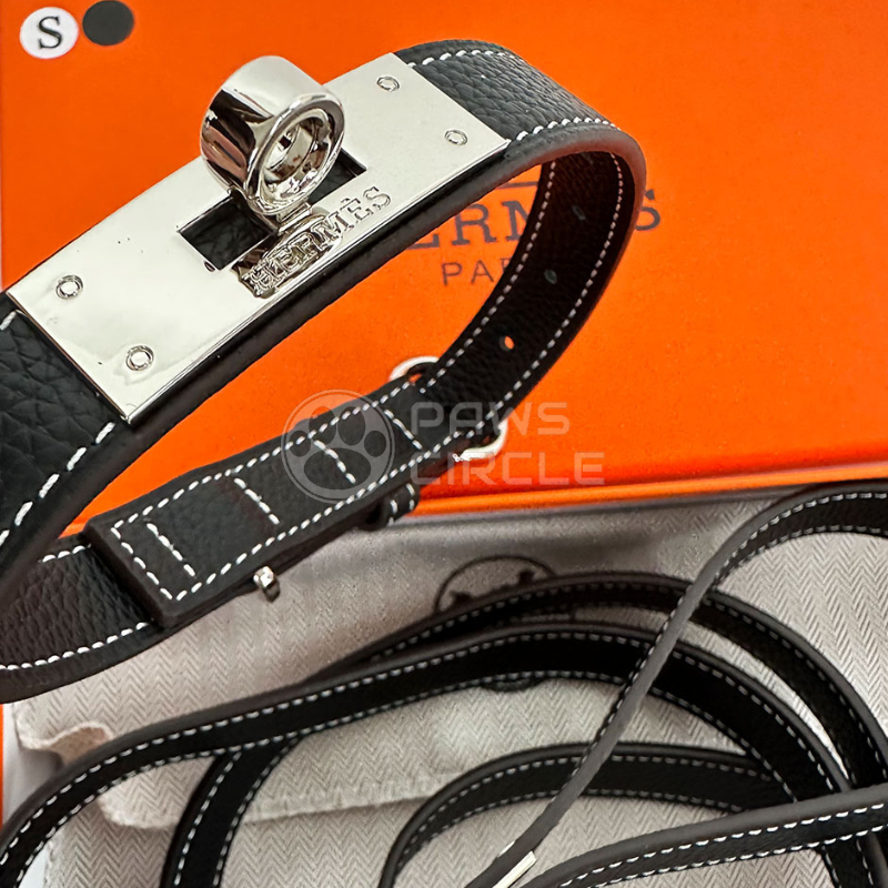 Black genuine leather Dog Collar & Leash