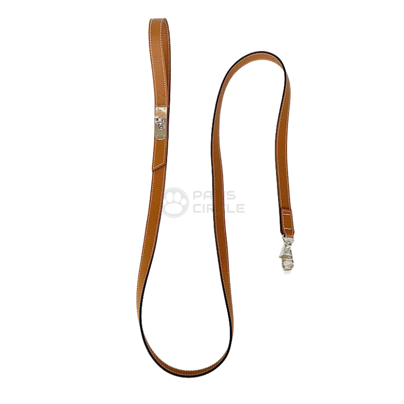 Tanned color genuine leather dog collar & leash