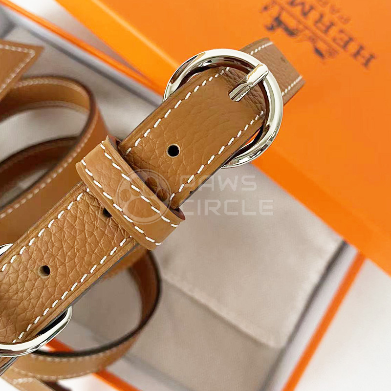 Tanned color genuine leather dog collar & leash