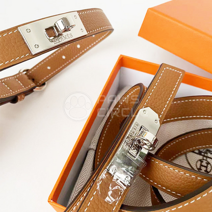 Tanned color genuine leather dog collar & leash
