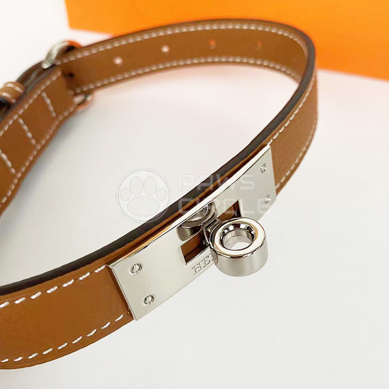 Tanned color genuine leather dog collar & leash